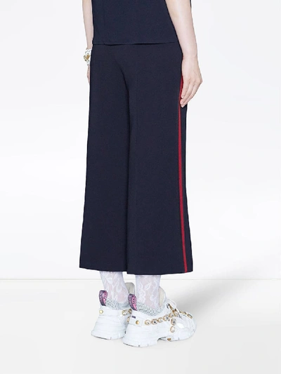 Shop Gucci Side Stripe Web Band Trousers In Blue