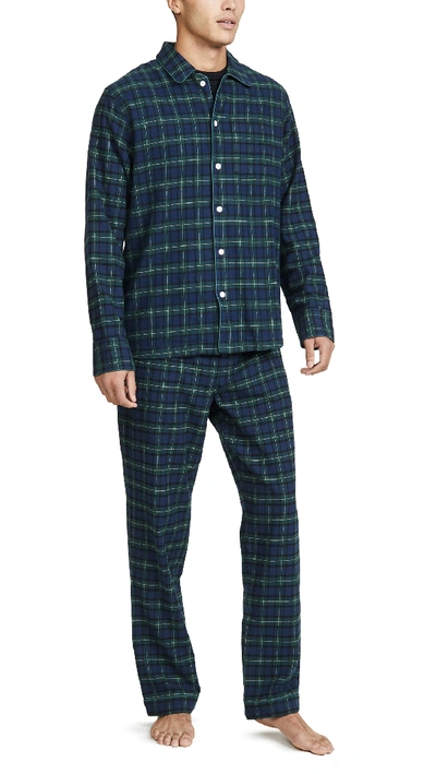 Shop Sleepy Jones Henry Pajama Set In Blackwatch Flannel In Green