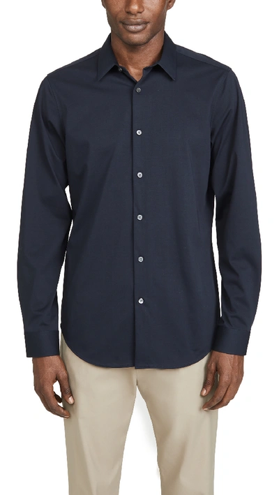 Shop Theory Keaton Structured Knit Button Down Shirt In Eclipse