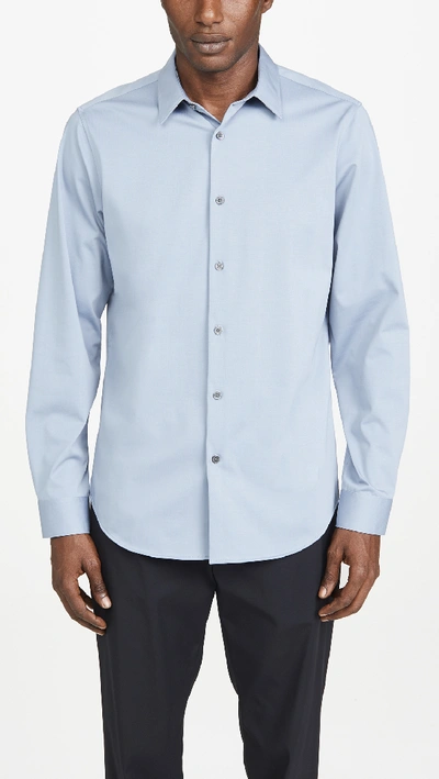 Shop Theory Keaton Structured Knit Button Down Shirt In Wave