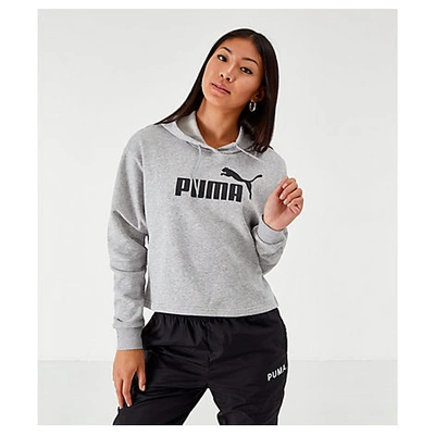 Shop Puma Women's Elevated Essentials Cropped Fleece Hoodie In Grey