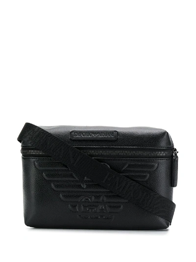 Shop Emporio Armani Logo Leather Beltbag In Black