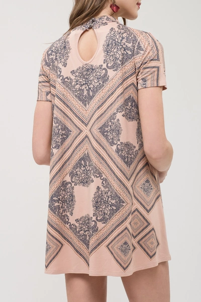 Shop Blu Pepper Knit Mixed Floral Keyhole Dress In Nude