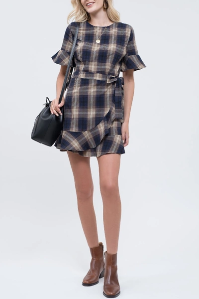 Shop Blu Pepper Plaid Flounce Wrap Dress In Navy Multi