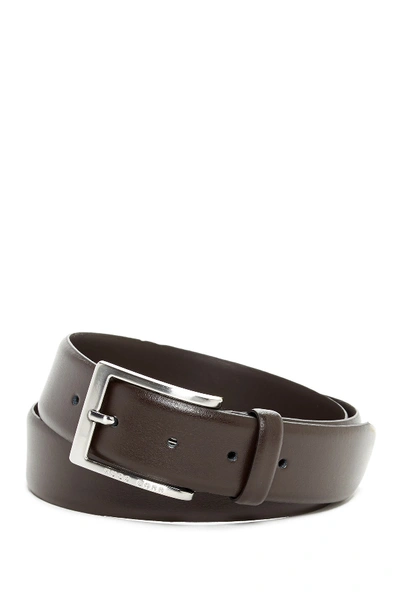 Shop Hugo Boss Plain Leather Belt In Dark Brn