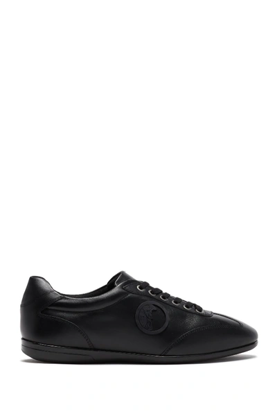 Shop Versace Nappa Leather Lace Up Sneaker In Black