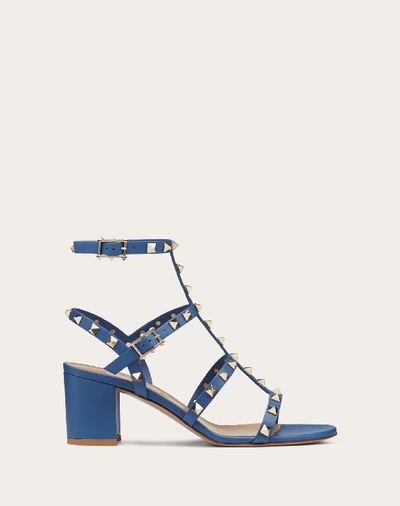 Shop Valentino Garavani Rockstud Calfskin Ankle Strap Sandal 60 Mm In Blue