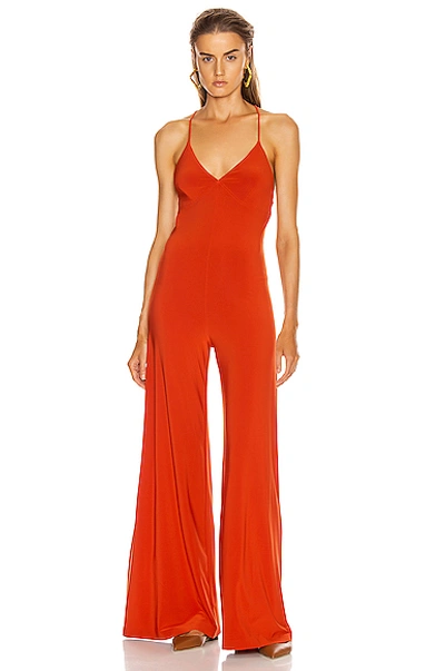 Shop Norma Kamali Low Back Slip Jumpsuit In Cinnamon