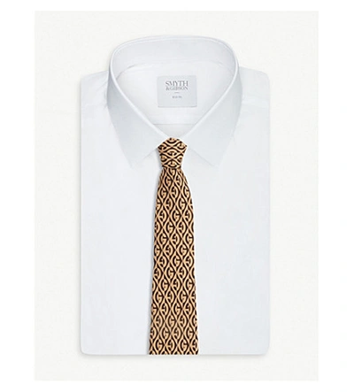 Shop Gucci G Pattern Silk Tie In Beige