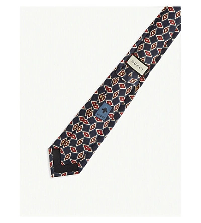 Shop Gucci Geometric Pattern Silk Tie In Blue