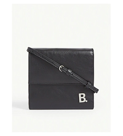Shop Balenciaga Leather Wallet-on-strap In Black
