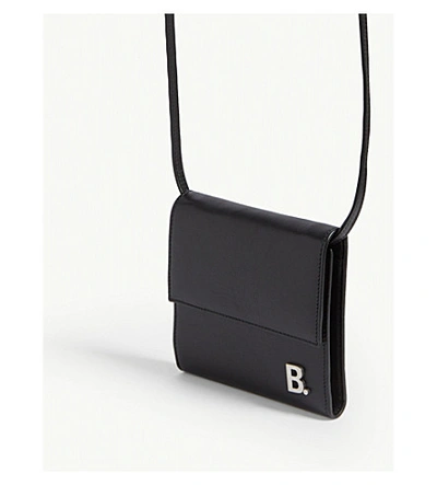 Shop Balenciaga Leather Wallet-on-strap In Black