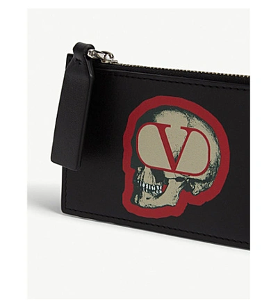 Shop Valentino X Undercover Skull Logo Leather Card Wallet In Black