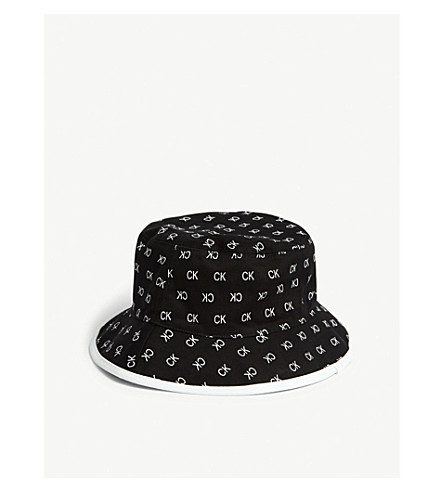 Calvin Klein Logo Print Reversible Cotton Bucket Hat In Black | ModeSens