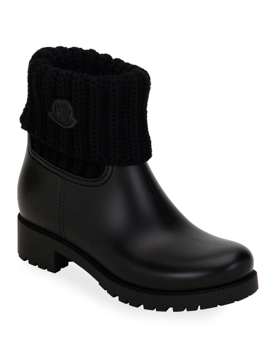 Shop Moncler Ginette Cuffed Rain Boots In Black