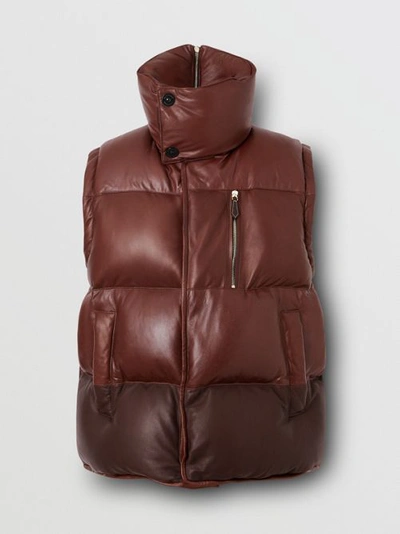 Shop Burberry Down-filled Lambskin Puffer Gilet In Dark Mocha