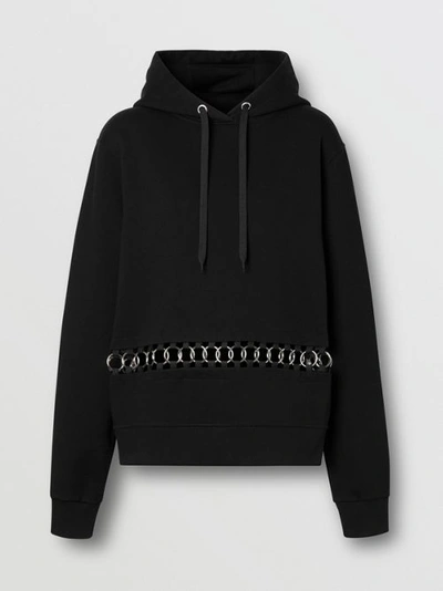 Shop Burberry Ring-pierced Cotton Oversized Hoodie In Black