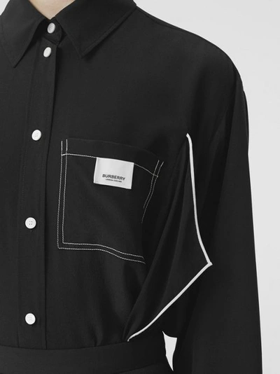 Shop Burberry Piping Detail Silk Oversized Shirt And Tie Twinset In Black