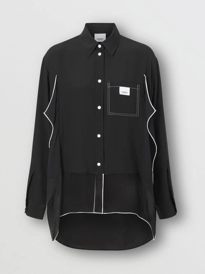 Shop Burberry Piping Detail Silk Oversized Shirt And Tie Twinset In Black