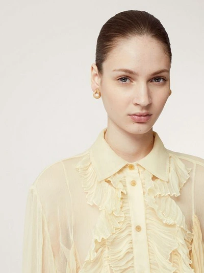 Shop Burberry Ruffle Detail Crepe De Chine Oversized Blouse In Light Oatmeal
