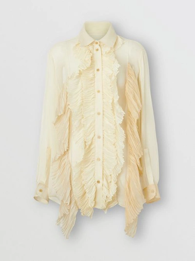 Shop Burberry Ruffle Detail Crepe De Chine Oversized Blouse In Light Oatmeal