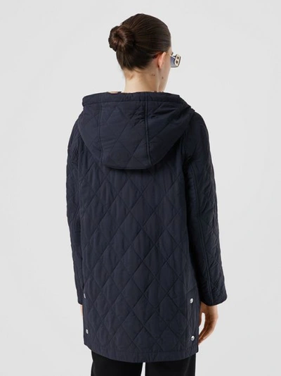 Shop Burberry Diamond Quilted Thermoregulated Hooded Coat In Navy
