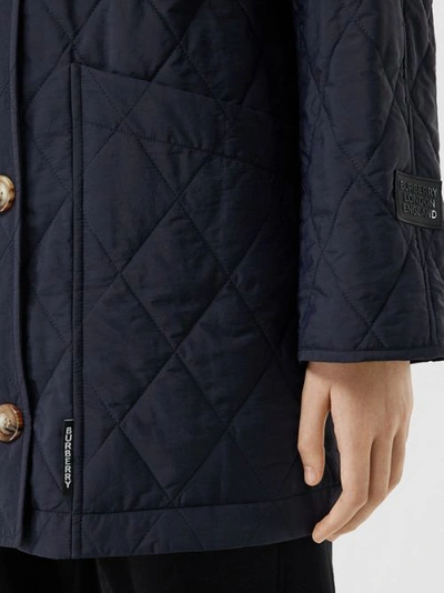 Shop Burberry Diamond Quilted Thermoregulated Hooded Coat In Navy