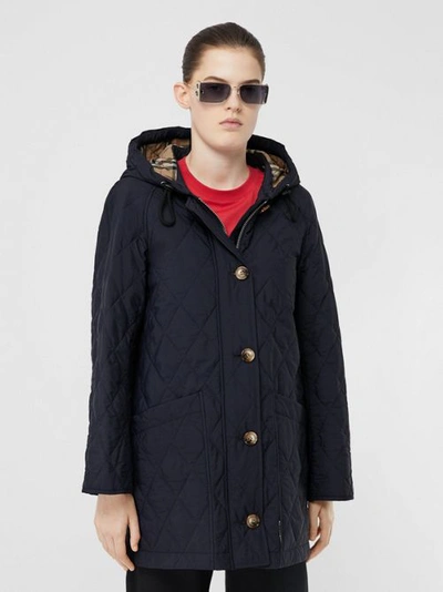 Shop Burberry Diamond Quilted Thermoregulated Hooded Coat In Navy