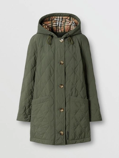 Shop Burberry Diamond Quilted Thermoregulated Hooded Coat In Poplar Green