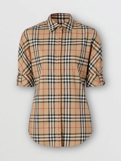 Shop Burberry Vintage Check Stretch Cotton Twill Shirt In Archive Beige