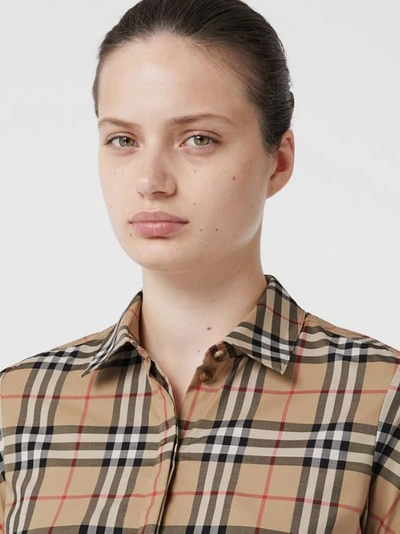 Shop Burberry Check Stretch Cotton Shirt In Archive Beige