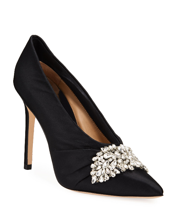 Badgley Mischka Vanilla Crystal Embellished Satin Pumps In Black | ModeSens