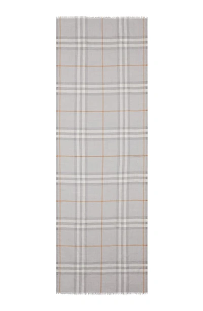 Shop Burberry Giant Check Print Wool & Silk Scarf In Light Grey