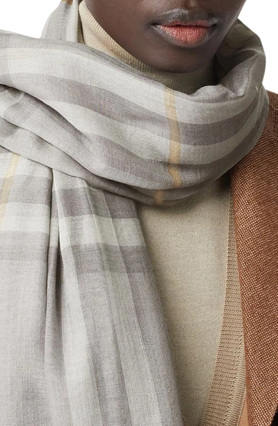 Shop Burberry Giant Check Print Wool & Silk Scarf In Light Grey