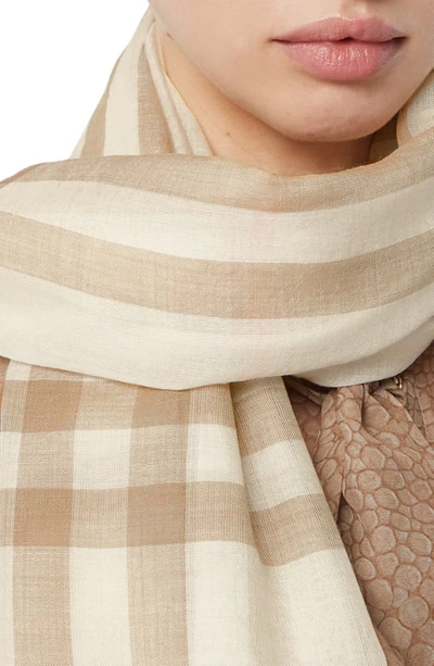 Shop Burberry Giant Check Print Wool & Silk Scarf In White/ Alabaster