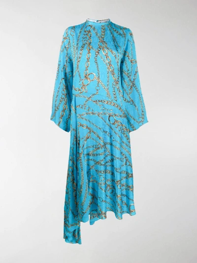 Shop Balenciaga Chains Typo Asymmetric Dress In Blue