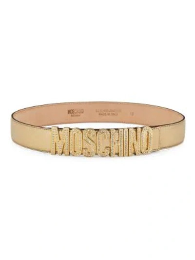 Shop Moschino Crystal-embellished Logo Belt In Gold