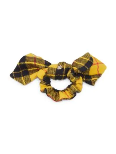 Shop Dannijo Stella Plaid Wool Bow Scrunchie In Yellow Plaid