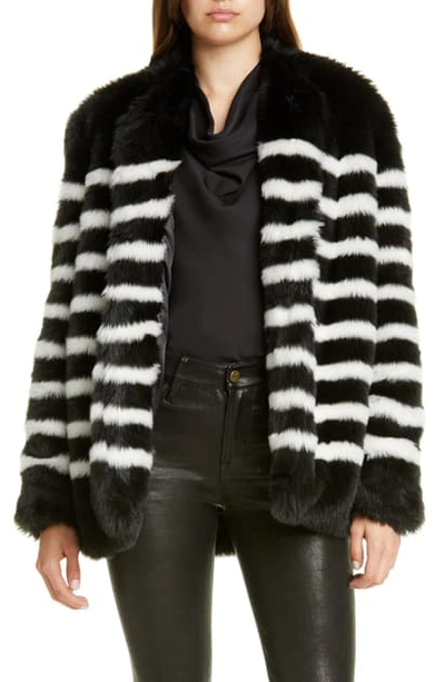 Shop Frame Jerry Stripe Faux Fur Coat In Noir Multi