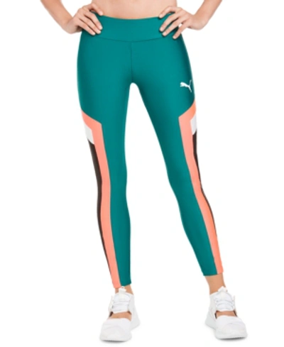 Shop Puma Colorblocked Chase Leggings In Teal Green