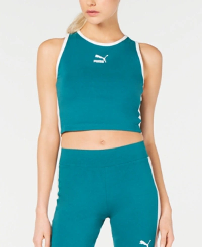 Shop Puma Classics T7 Cropped Tank Top In Teal Green