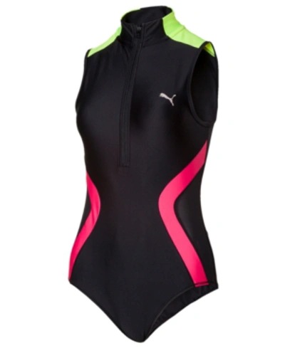 Shop Puma Chase Half-zip Bodysuit In Pink Alert