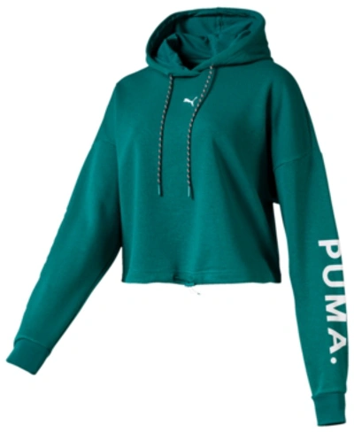 Shop Puma Chase Cropped Hoodie In Teal Green