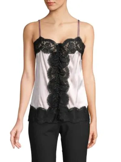 Shop Dolce & Gabbana Lace Silk-blend Tank Top In White Black