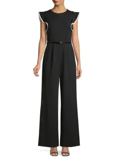 Shop Calvin Klein Collection Flutter-sleeve Wide-leg Jumpsuit In Black