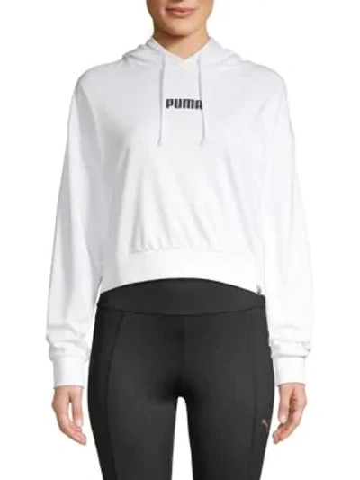 Shop Puma Wild Pack Logo Crop Hoodie In White