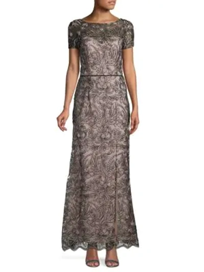 Shop Js Collections Floral Lace Gown In Clay