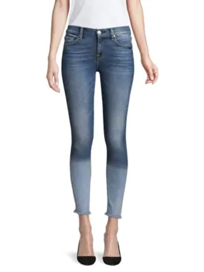 Shop 7 For All Mankind Frayed-hem Mid-rise Skinny Ankle Jean In Blue