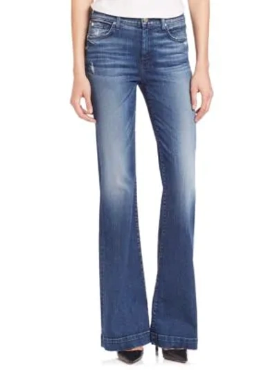 Shop 7 For All Mankind Dojo Tailorless Distress Flared Jeans In Lake Blue