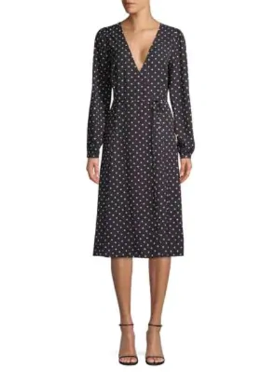 Shop Avantlook Polka Dot Knee-length Wrap Dress In Black